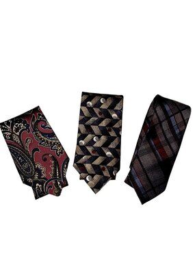 Mens 3 Neckties Plaid Paisley Floral Geometric Mulberry Ken Cole Buckingham